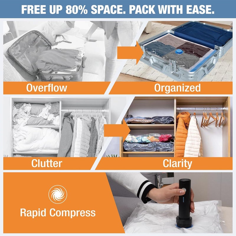 Roomimaster 15 Pack Travel Vacuum Storage Bags with Rechargeable Wireless Electric Pump, Travel Packing Bags for Luggage and Suitcase, Carry-on Size Compression Space Saver for Clothes and Clothing - Image 2